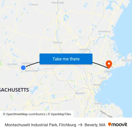 Montachusett Industrial Park, Fitchburg to Beverly, MA map