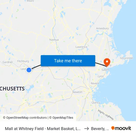 Mall at Whitney Field - Market Basket, Leominster to Beverly, MA map