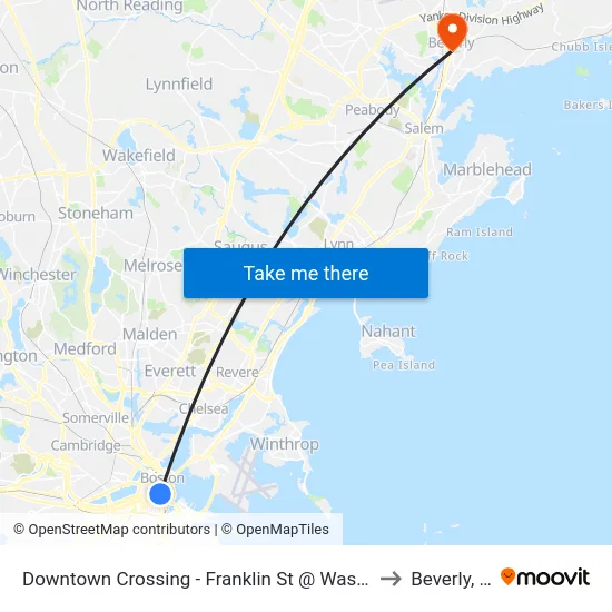 Downtown Crossing - Franklin St @ Washington St to Beverly, MA map