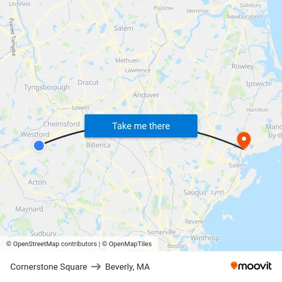 Cornerstone Square to Beverly, MA map