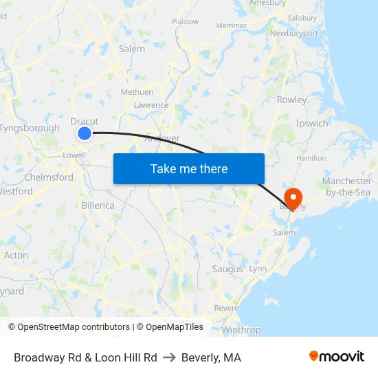 Broadway Rd & Loon Hill Rd to Beverly, MA map