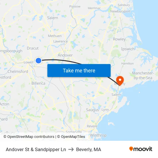 Andover St & Sandpipper Ln to Beverly, MA map