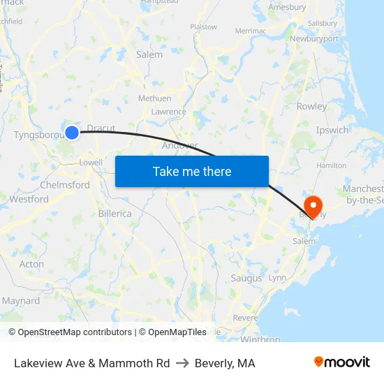 Lakeview Ave & Mammoth Rd to Beverly, MA map