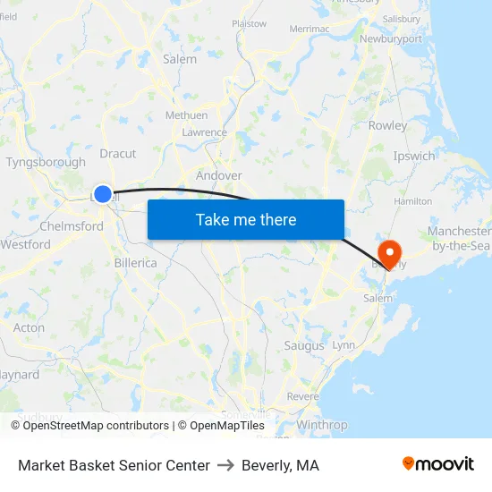 Market Basket Senior Center to Beverly, MA map