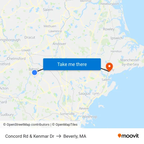 Concord Rd & Kenmar Dr to Beverly, MA map