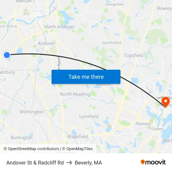 Andover St & Radcliff Rd to Beverly, MA map