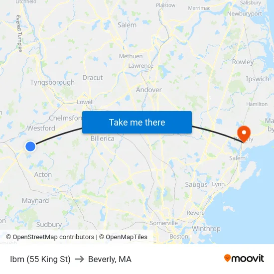 Ibm (55 King St) to Beverly, MA map