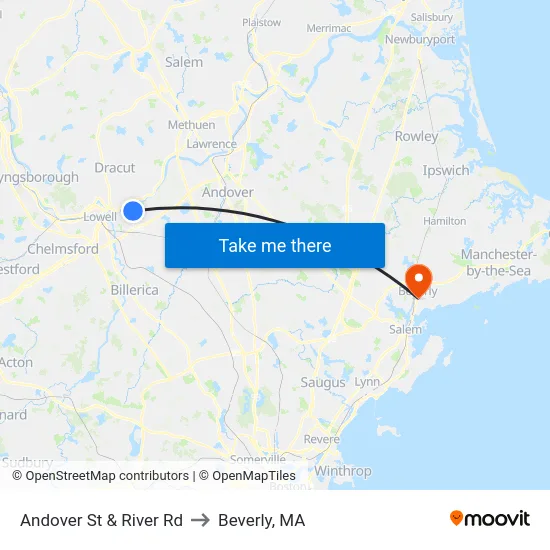 Andover St & River Rd to Beverly, MA map