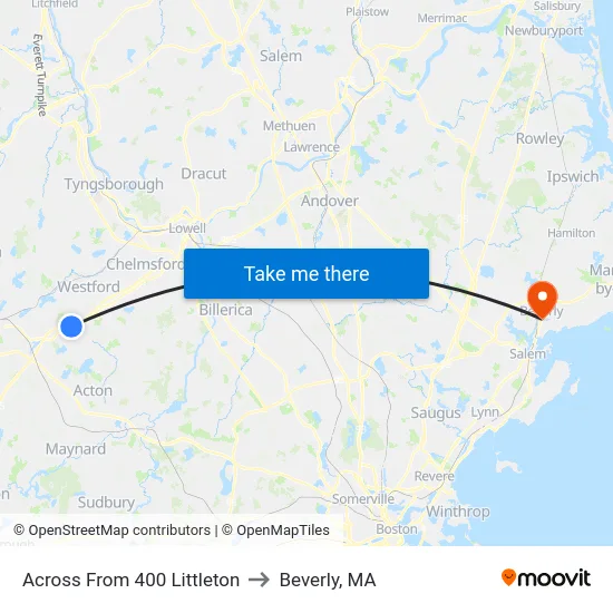 Across From 400 Littleton to Beverly, MA map
