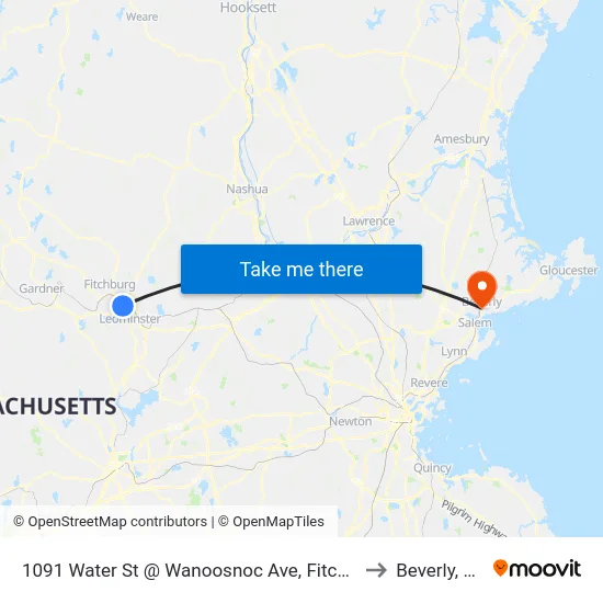 1091 Water St @ Wanoosnoc Ave, Fitchburg to Beverly, MA map