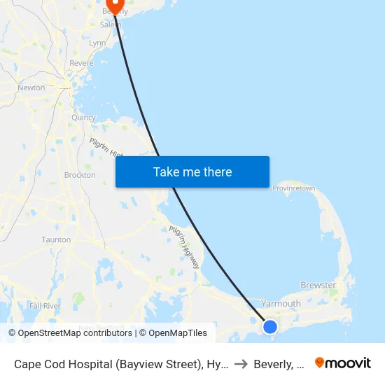 Cape Cod Hospital (Bayview Street), Hyannis to Beverly, MA map