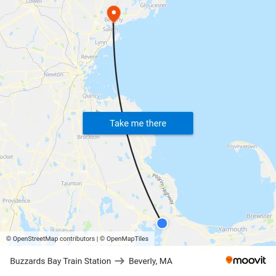 Buzzards Bay Train Station to Beverly, MA map