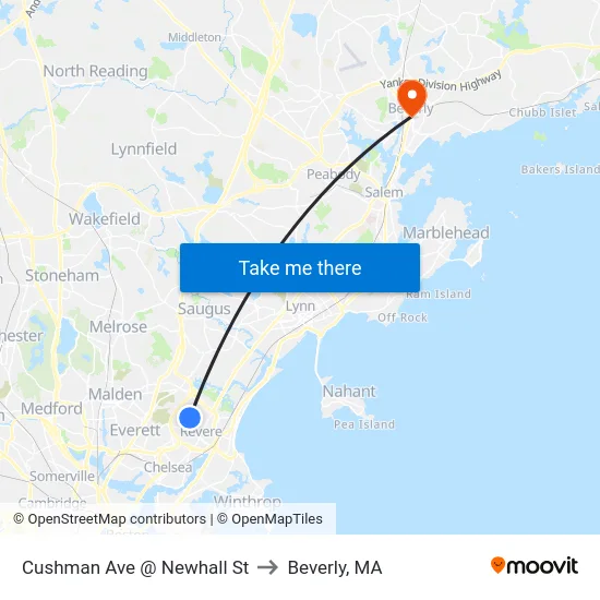 Cushman Ave @ Newhall St to Beverly, MA map