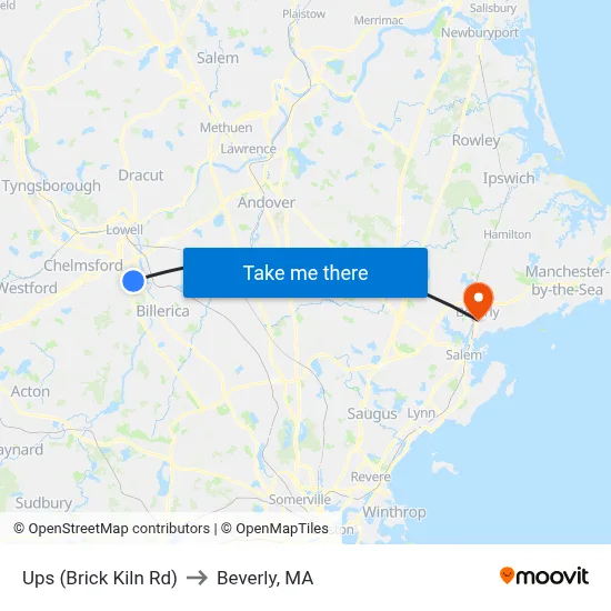 Ups (Brick Kiln Rd) to Beverly, MA map