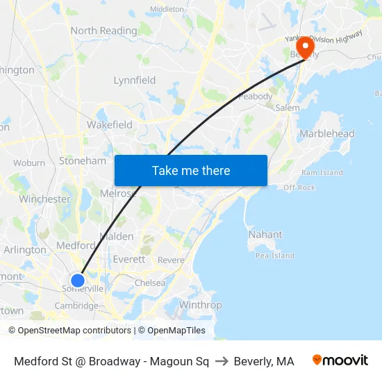 Medford St @ Broadway - Magoun Sq to Beverly, MA map