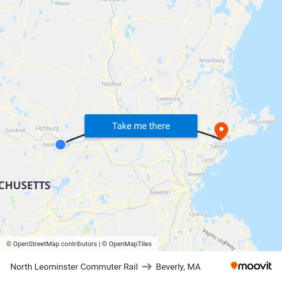 North Leominster Commuter Rail to Beverly, MA map