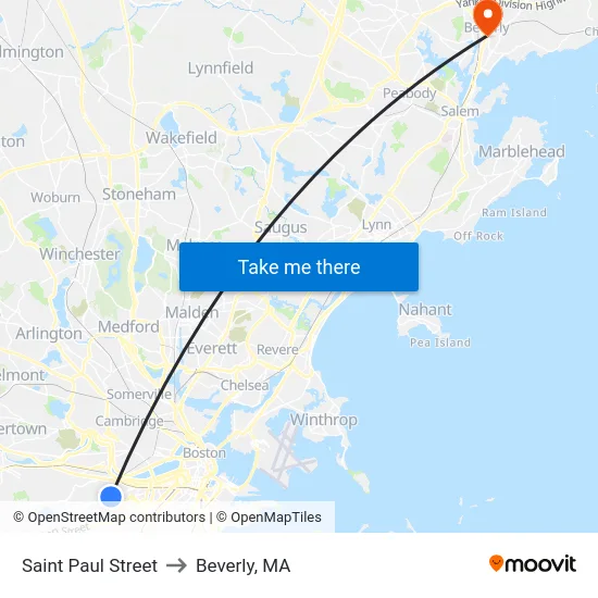 Saint Paul Street to Beverly, MA map
