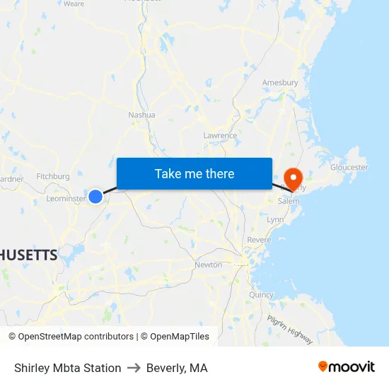 Shirley Mbta Station to Beverly, MA map