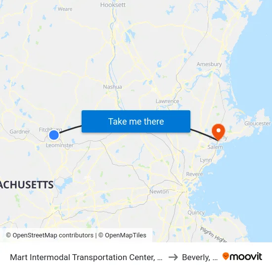 Mart Intermodal Transportation Center, Fitchburg to Beverly, MA map