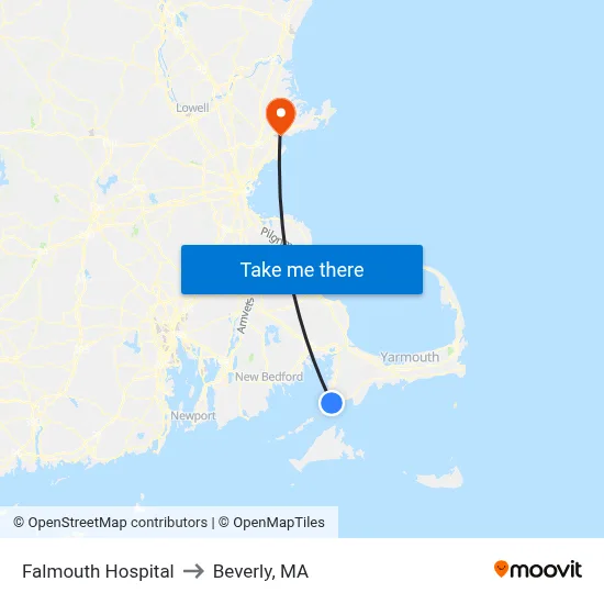 Falmouth Hospital to Beverly, MA map