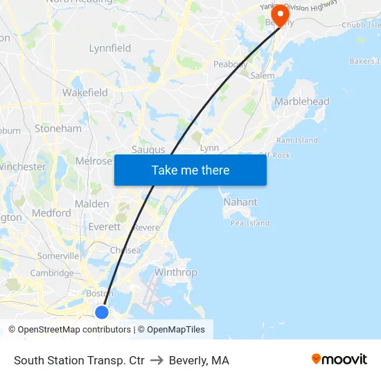 South Station Transp. Ctr to Beverly, MA map