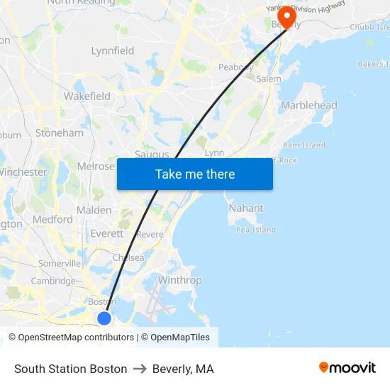 South Station Boston to Beverly, MA map