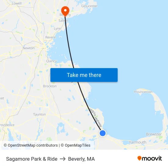 Sagamore Park & Ride to Beverly, MA map