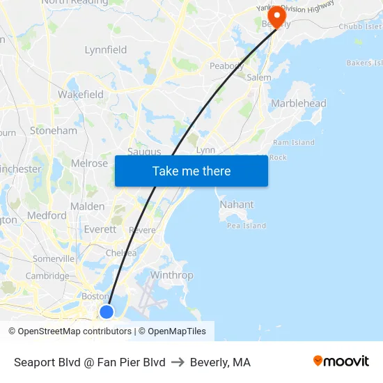 Seaport Blvd @ Fan Pier Blvd to Beverly, MA map