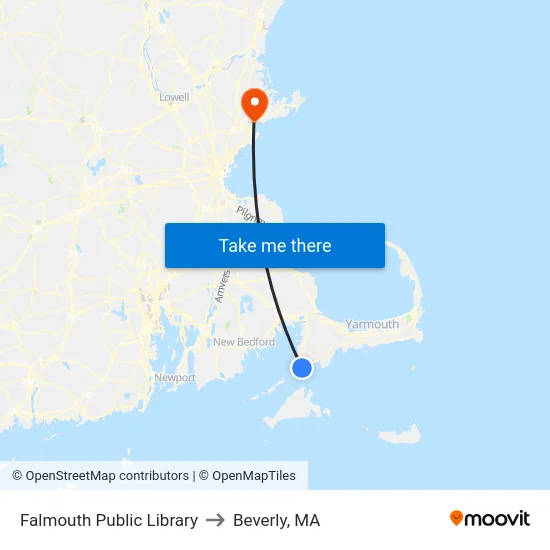 Falmouth Public Library to Beverly, MA map