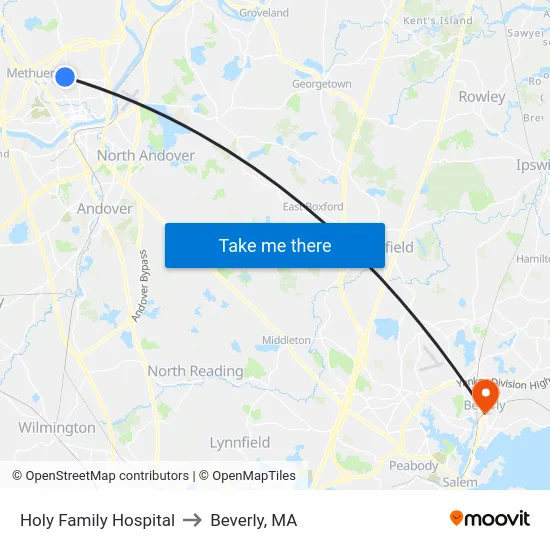 Holy Family Hospital to Beverly, MA map