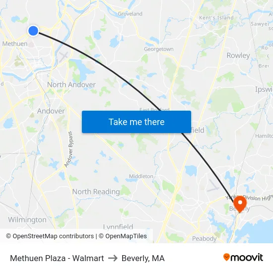 Methuen Plaza - Walmart to Beverly, MA map
