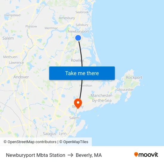 Newburyport Mbta Station to Beverly, MA map
