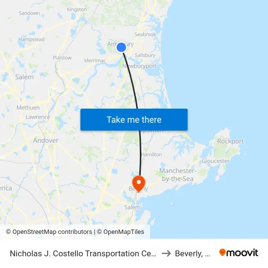 Nicholas J. Costello Transportation Center to Beverly, MA map