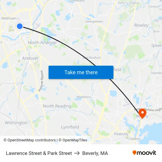 Lawrence Street & Park Street to Beverly, MA map