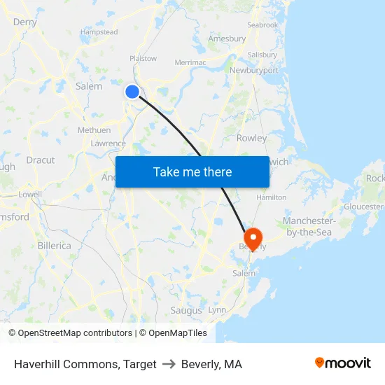 Haverhill Commons, Target to Beverly, MA map