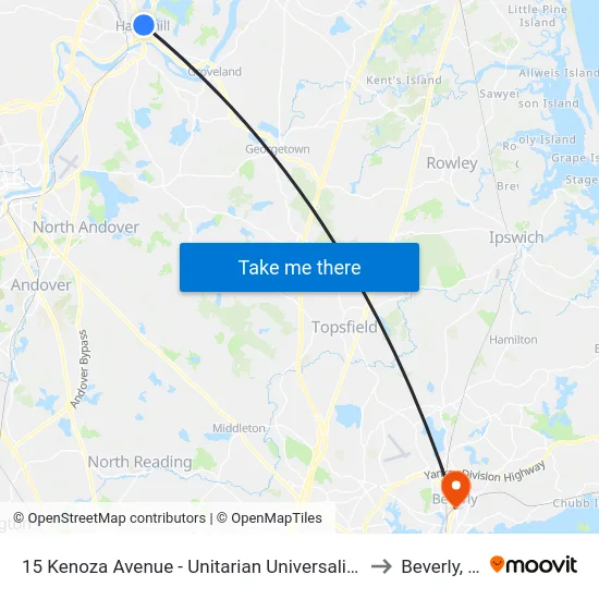 15 Kenoza Avenue - Unitarian Universalist Church to Beverly, MA map