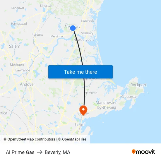 Al Prime Gas to Beverly, MA map