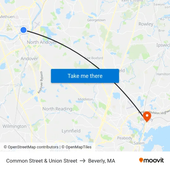 Common Street & Union Street to Beverly, MA map