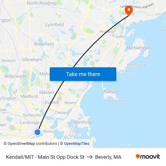 Kendall/MIT - Main St Opp Dock St to Beverly, MA map