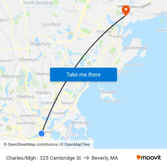 Charles/Mgh - 325 Cambridge St to Beverly, MA map