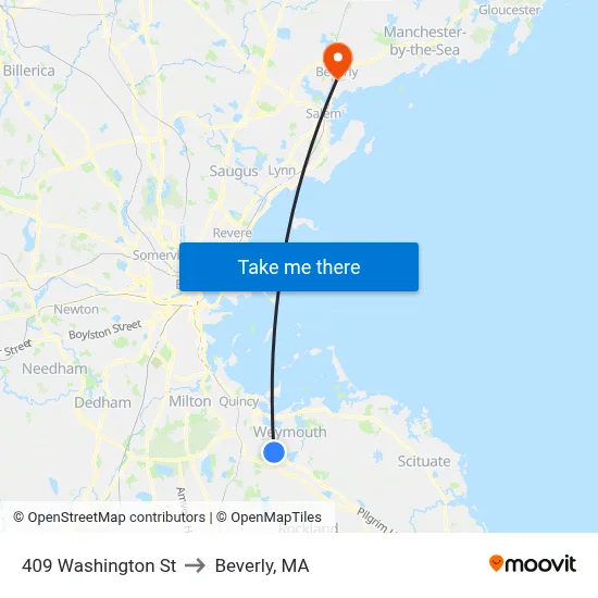 409 Washington St to Beverly, MA map