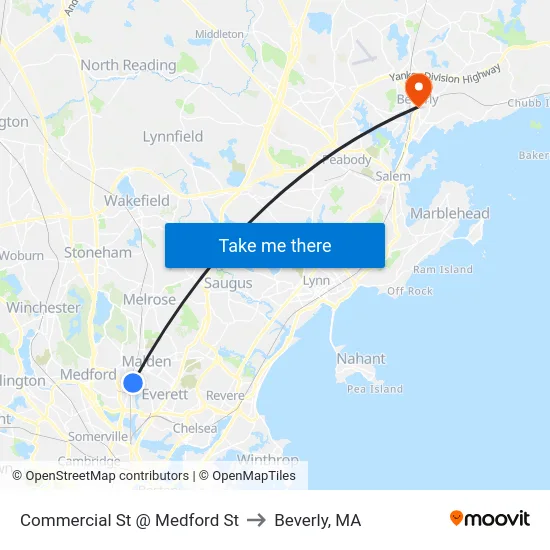 Commercial St @ Medford St to Beverly, MA map