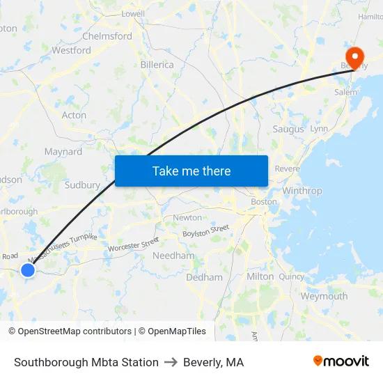 Southborough Mbta Station to Beverly, MA map