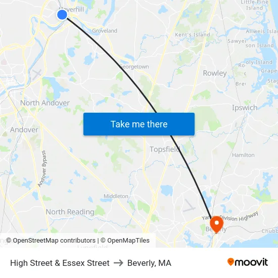High Street & Essex Street to Beverly, MA map