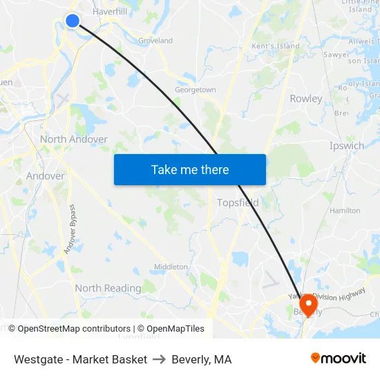 Westgate - Market Basket to Beverly, MA map