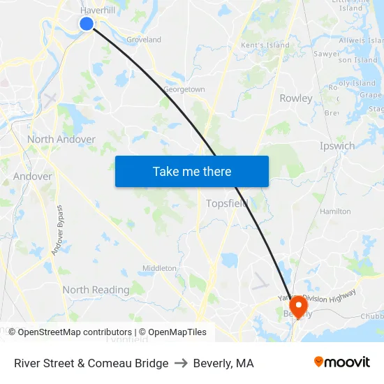 River Street & Comeau Bridge to Beverly, MA map