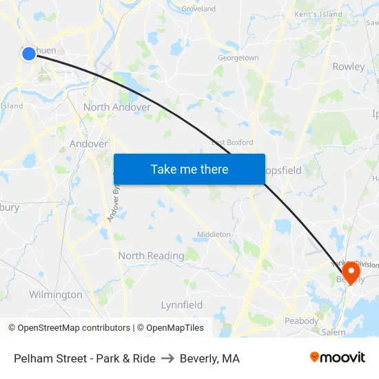 Pelham Street - Park & Ride to Beverly, MA map