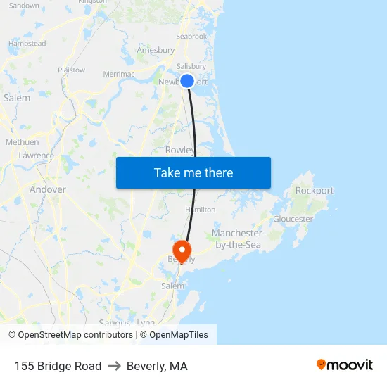 155 Bridge Road to Beverly, MA map