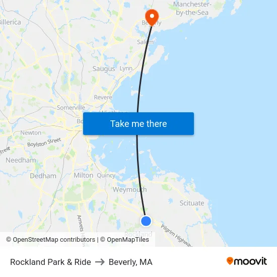 Rockland Park & Ride to Beverly, MA map