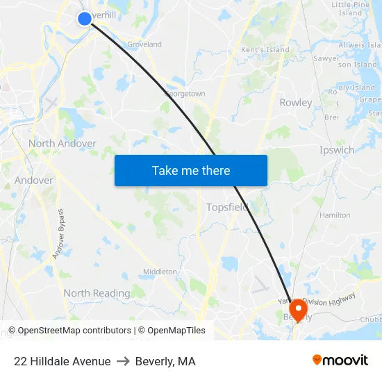 22 Hilldale Avenue to Beverly, MA map